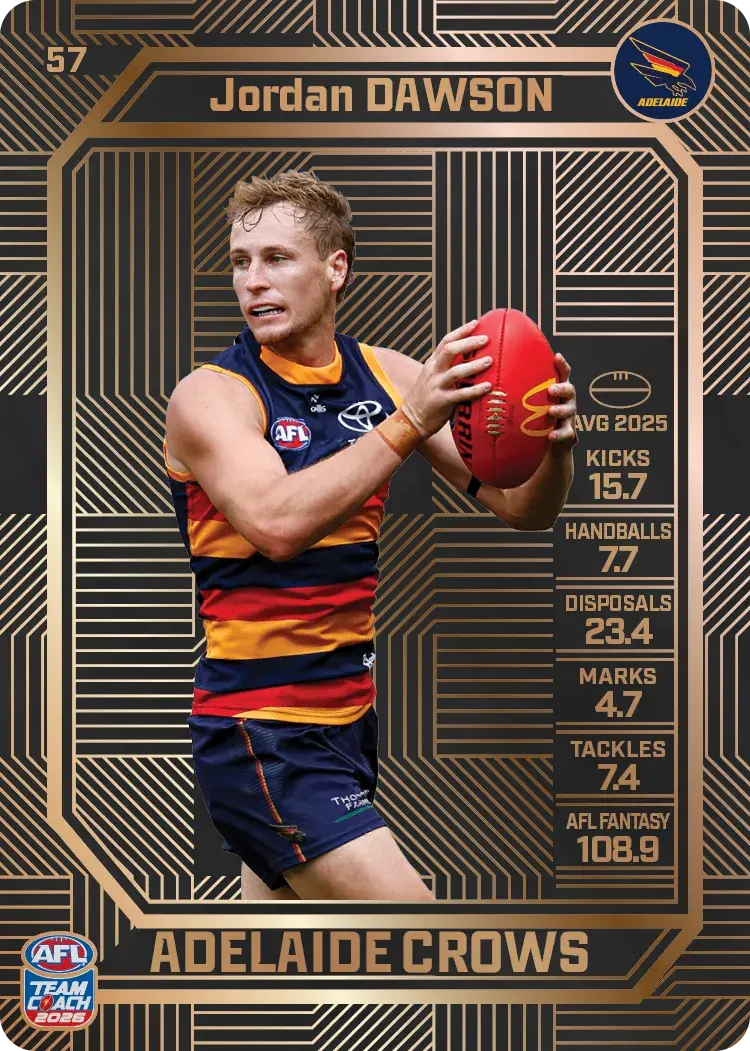 Teamcoach 2026 Base Bronze Card #57 Jordan Dawson - Adelaide Crows