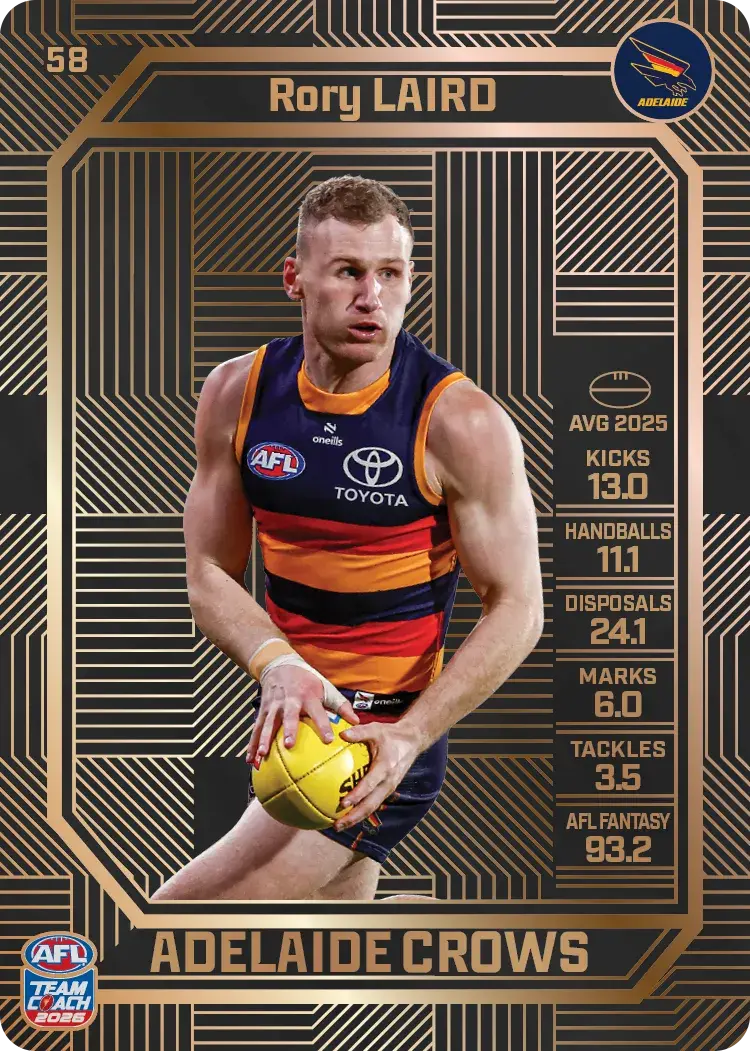 Teamcoach 2026 Base Bronze Card #58 Rory Laird - Adelaide Crows