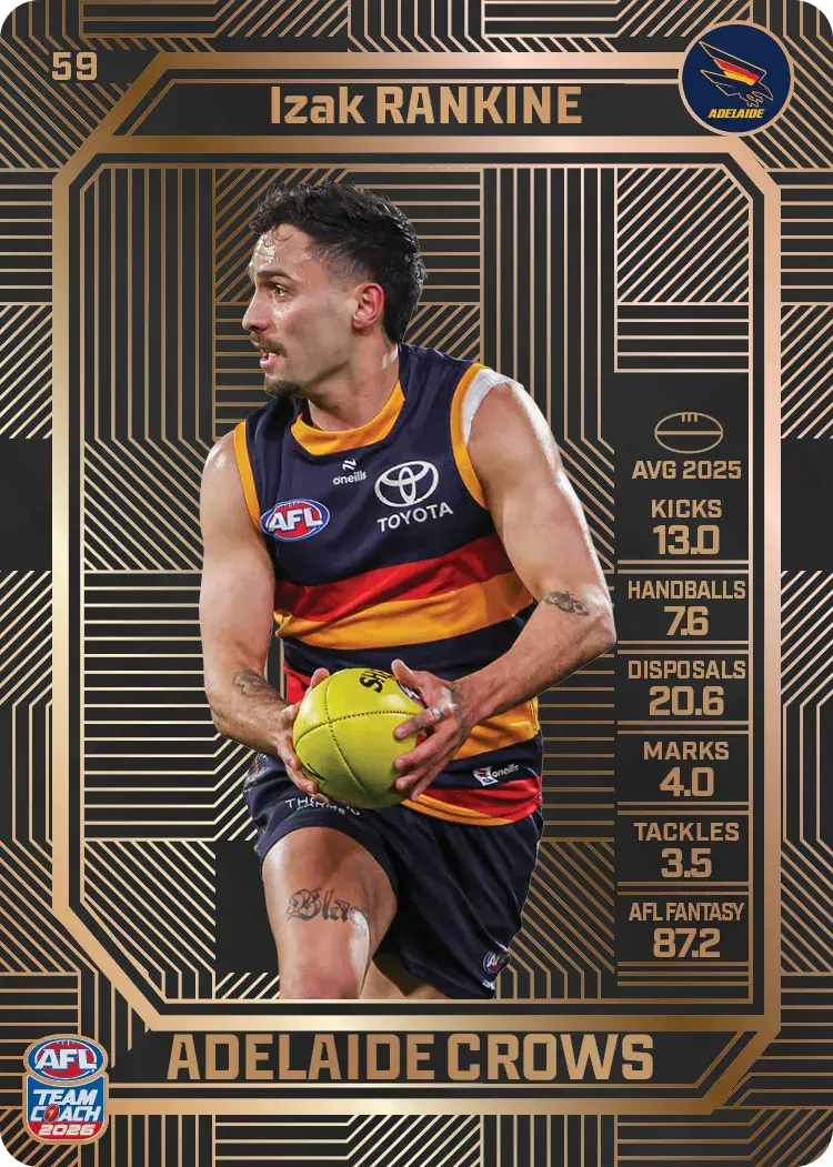 Teamcoach 2026 Base Bronze Card #59 Izak Rankine - Adelaide Crows