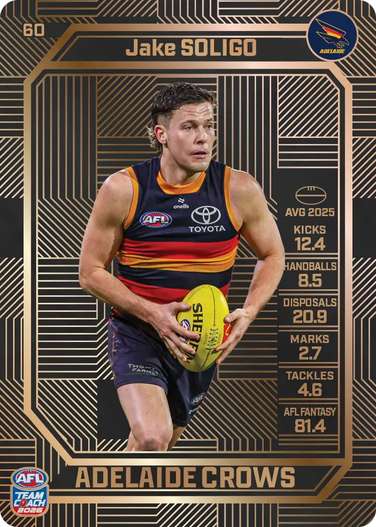 Teamcoach 2026 Base Bronze Card #60 Jake Soligo - Adelaide Crows