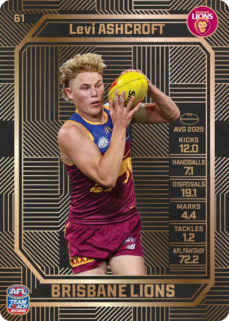 Teamcoach 2026 Base Bronze Card #61 Levi Ashcroft - Brisbane Lions