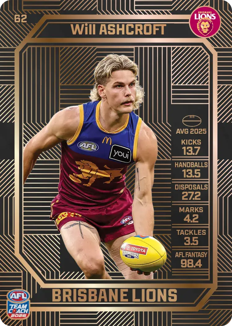 Teamcoach 2026 Base Bronze Card #62 Will Ashcroft - Brisbane Lions