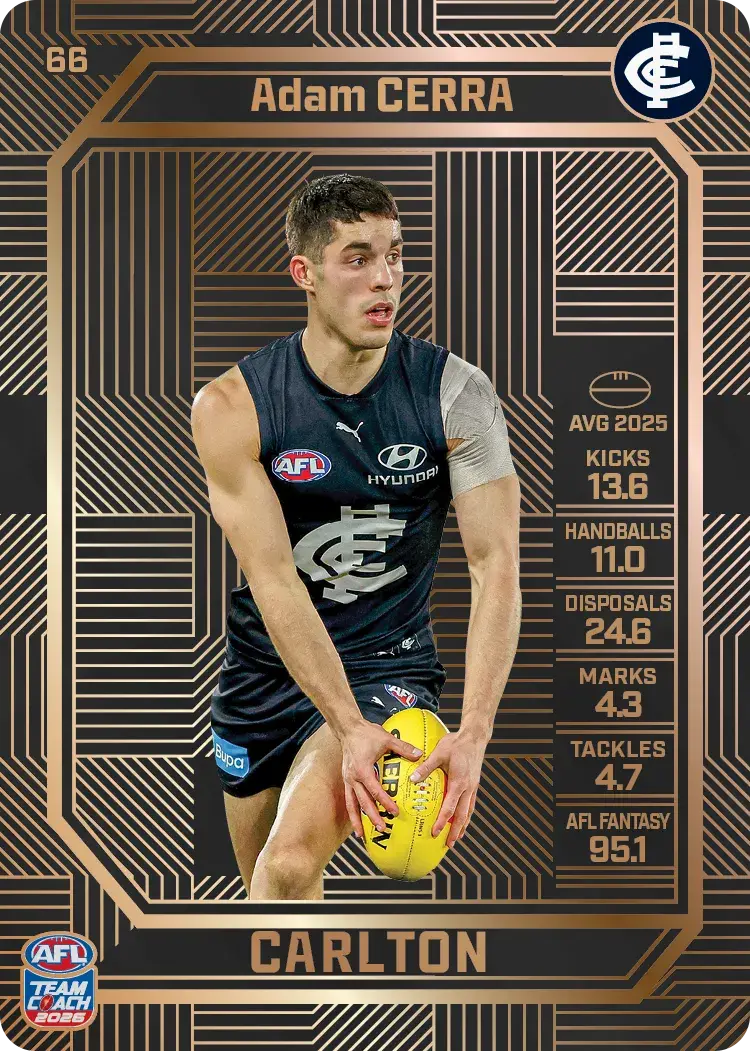 Teamcoach 2026 Base Bronze Card #66 Adam Cerra - Carlton