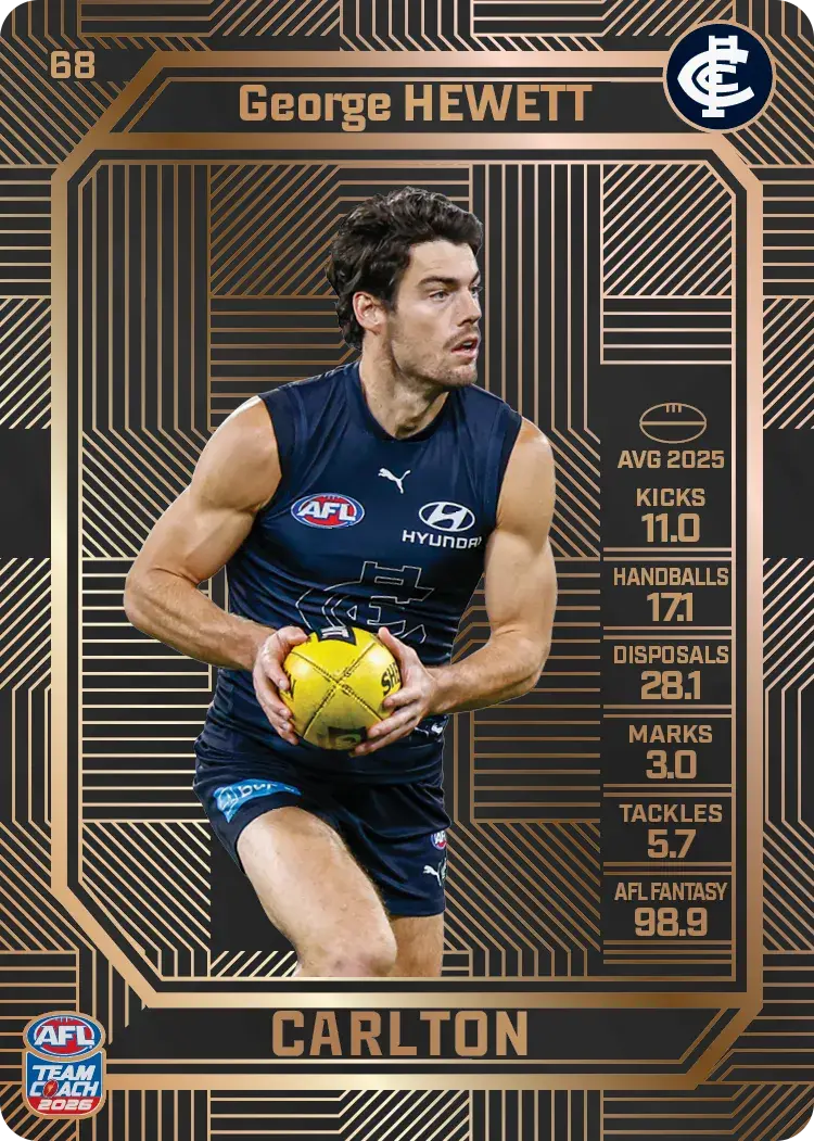 Teamcoach 2026 Base Bronze Card #68 George Hewett - Carlton