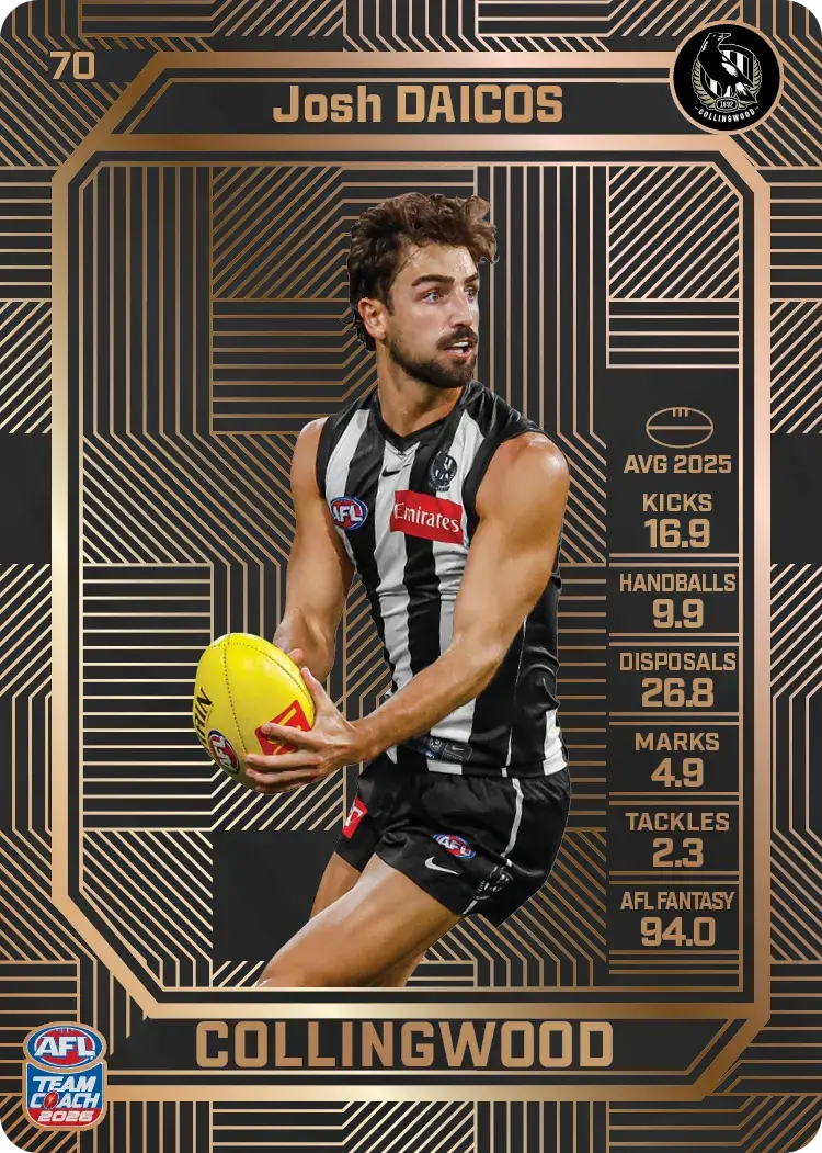 Teamcoach 2026 Base Bronze Card #70 Josh Daicos - Collingwood
