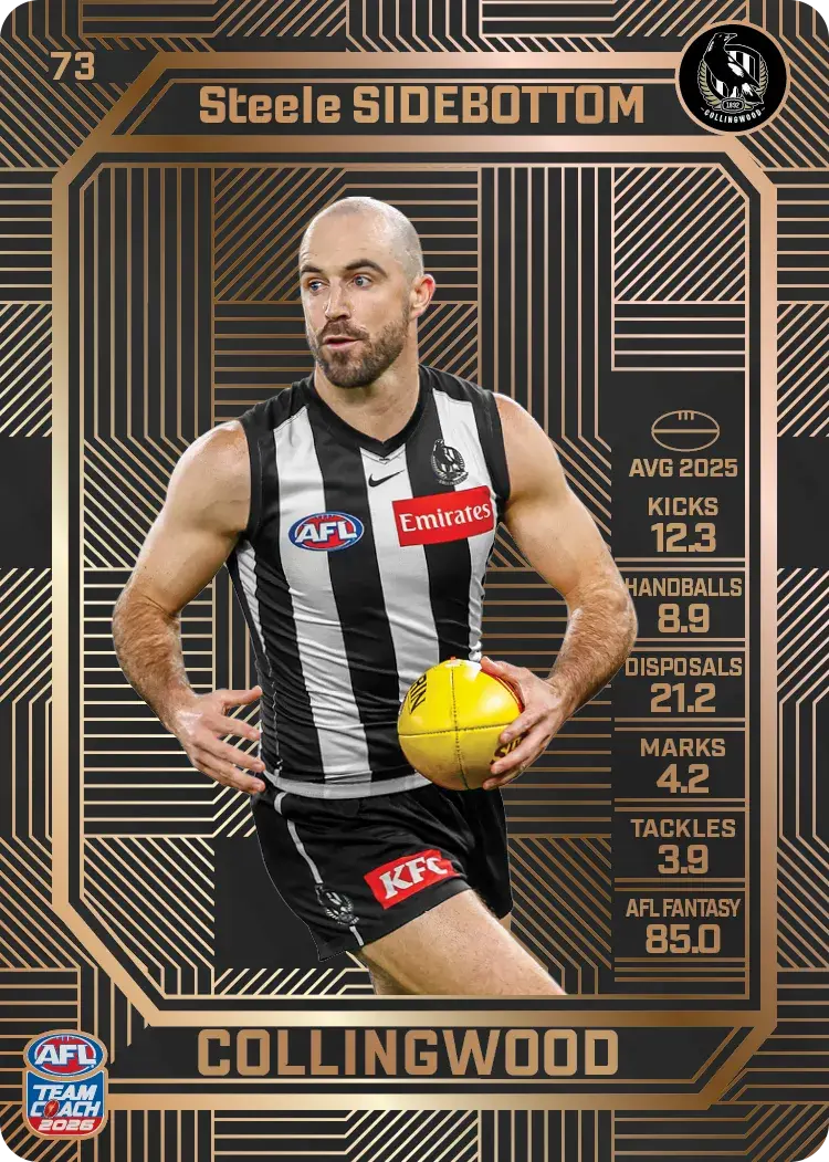 Teamcoach 2026 Base Bronze Card #73 Steele Sidebottom - Collingwood