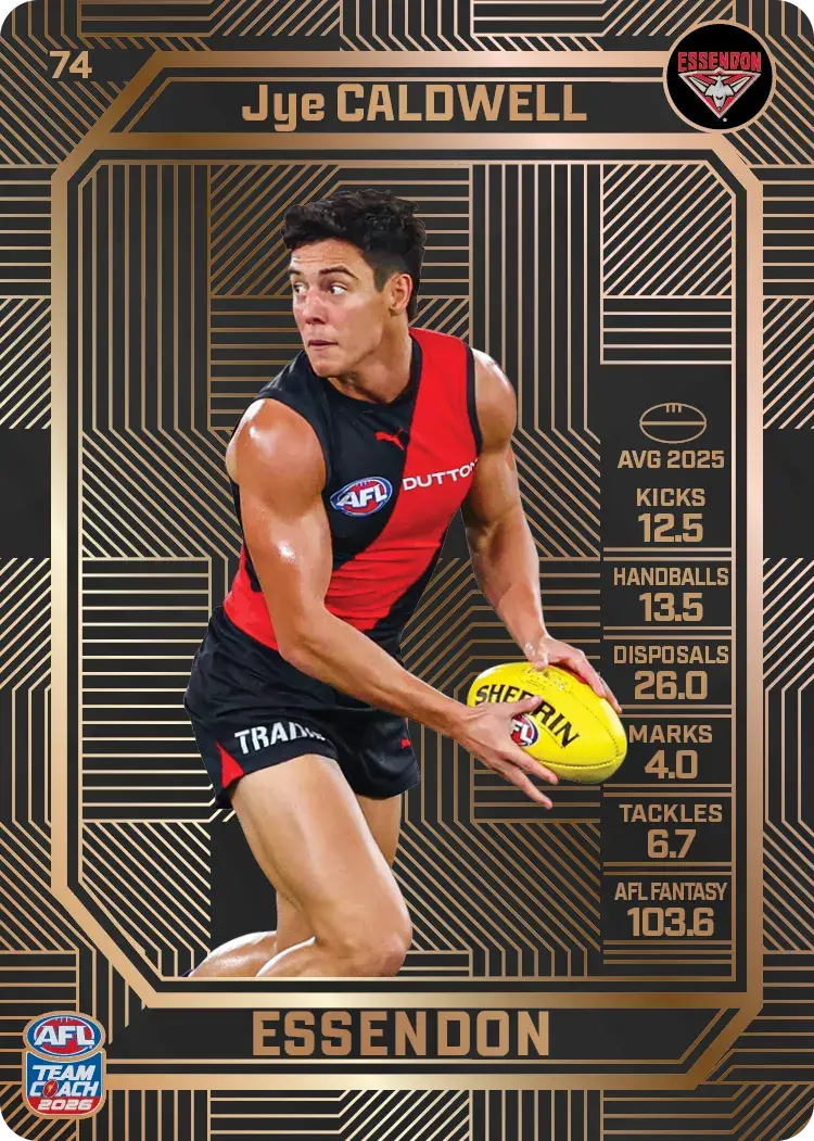 Teamcoach 2026 Base Bronze Card #74 Jye Caldwell - Essendon