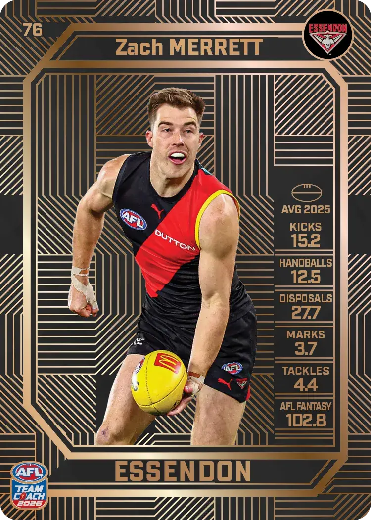 Teamcoach 2026 Base Bronze Card #76 Zach Merrett - Essendon
