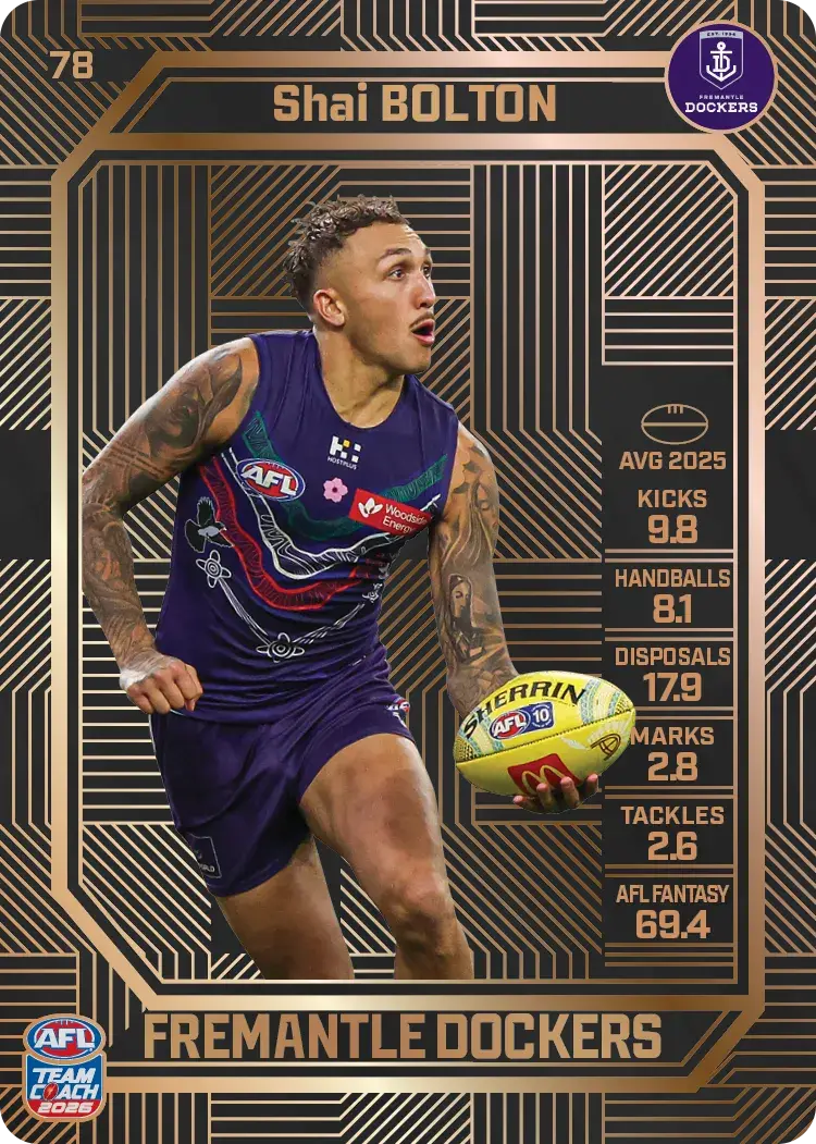 Teamcoach 2026 Base Bronze Card #78 Shai Bolton - Fremantle