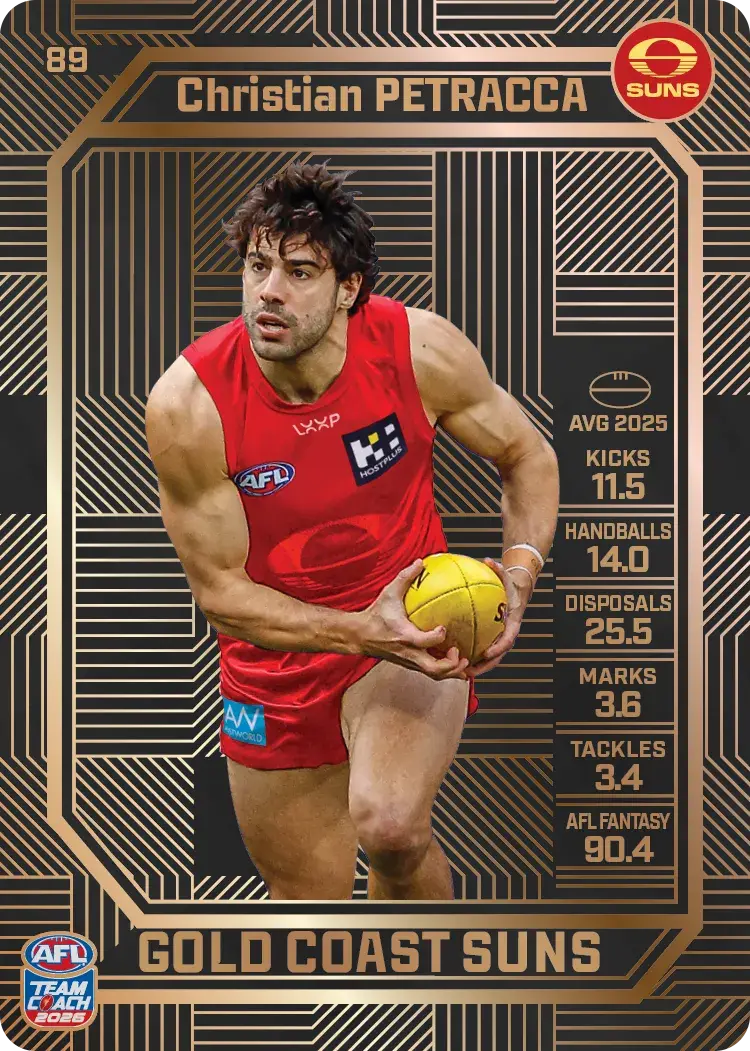 Teamcoach 2026 Base Bronze Card #89 Christian Petracca - Gold Coast Suns