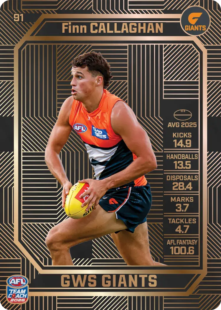 Teamcoach 2026 Base Bronze Card #91 Finn Callaghan - GWS Giants
