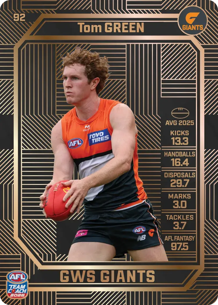 Teamcoach 2026 Base Bronze Card #92 Tom Green - GWS Giants