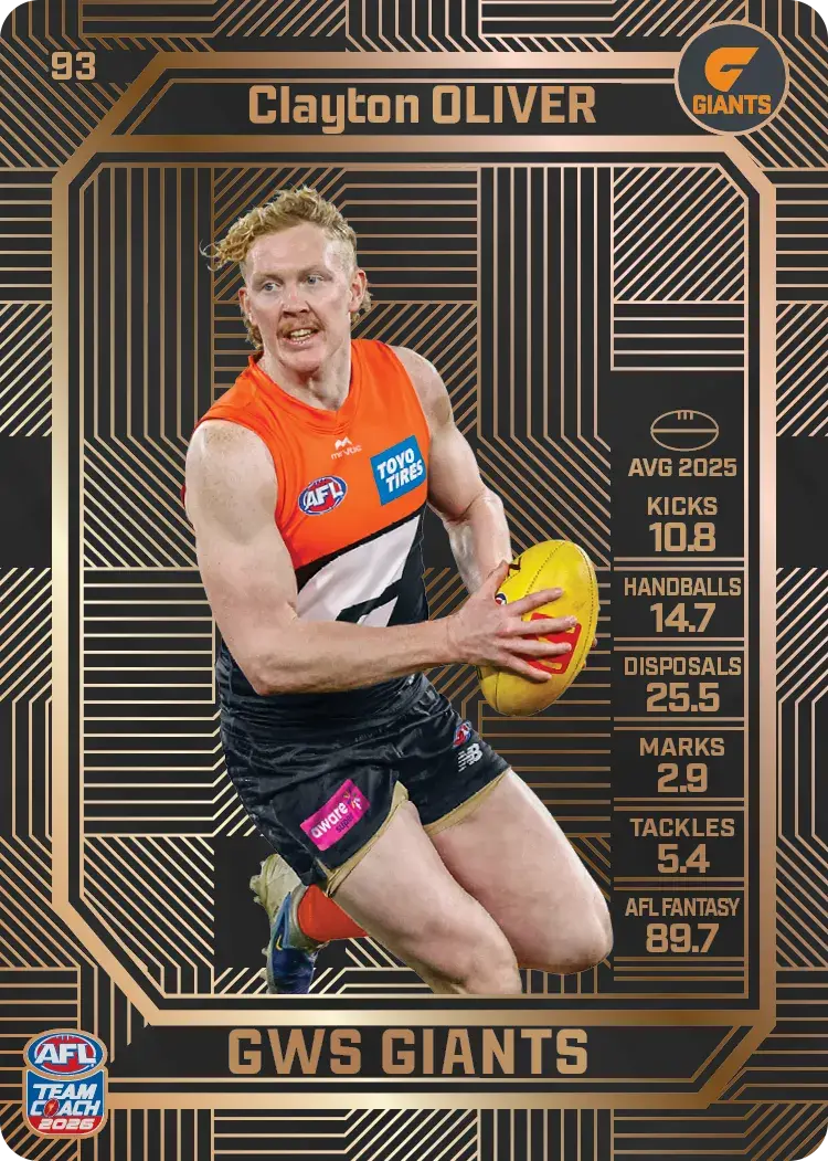 Teamcoach 2026 Base Bronze Card #93 Clayton Oliver - GWS Giants