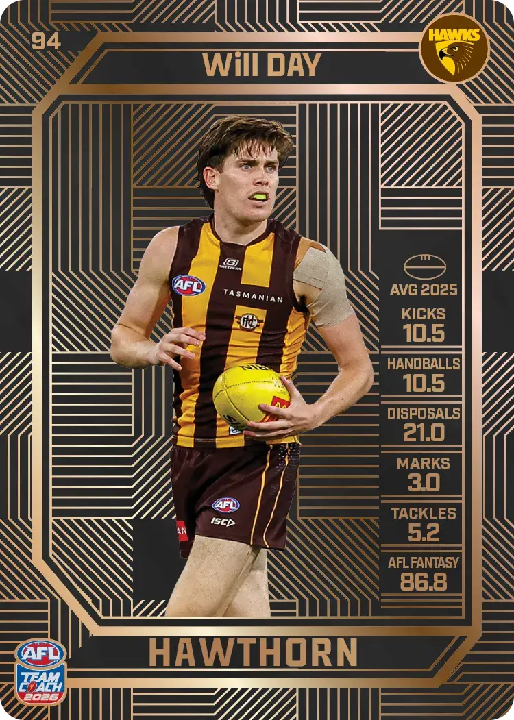 Teamcoach 2026 Base Bronze Card #94 Will Day - Hawthorn