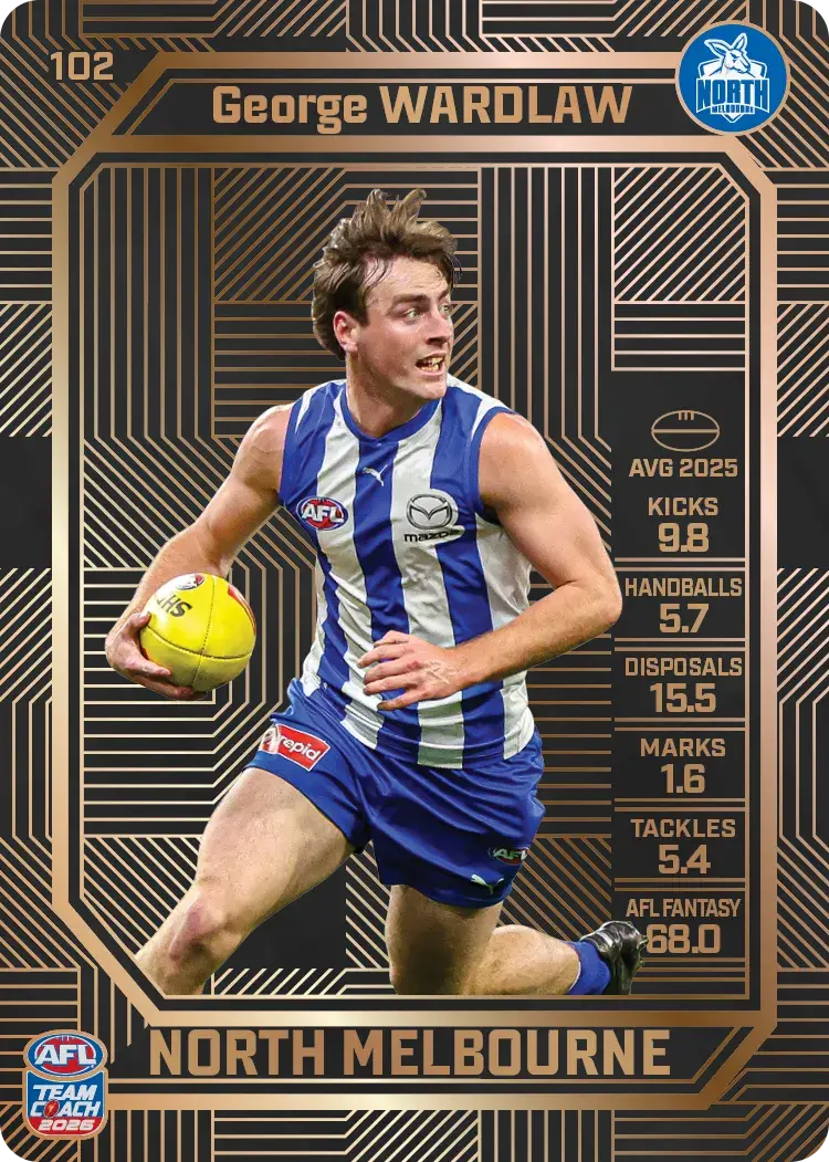 Teamcoach 2026 Base Bronze Card #102 George Wardlaw - North Melbourne