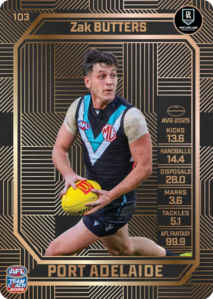 Teamcoach 2026 Base Bronze Card #103 Zak Butters - Port Adelaide