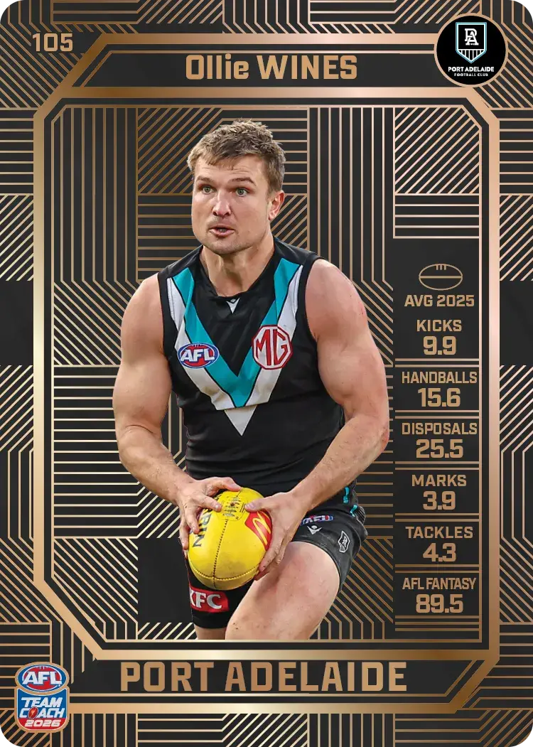 Teamcoach 2026 Base Bronze Card #105 Ollie Wines - Port Adelaide