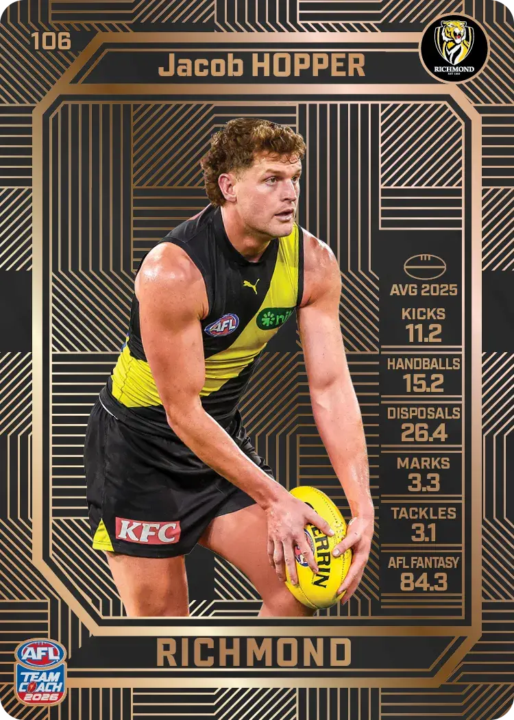 Teamcoach 2026 Base Bronze Card #106 Jacob Hopper - Richmond