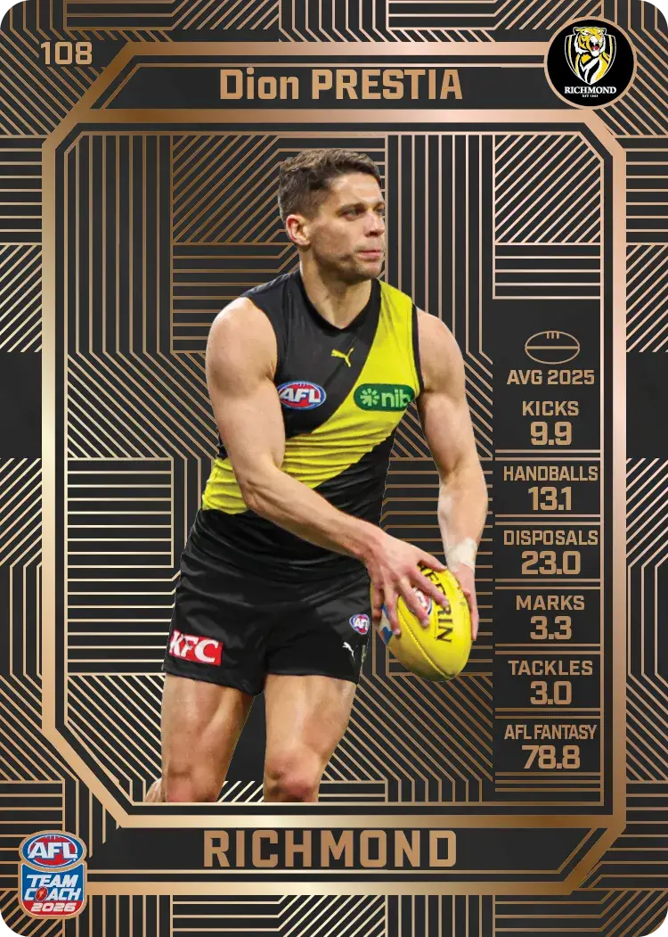 Teamcoach 2026 Base Bronze Card #108 Dion Prestia - Richmond