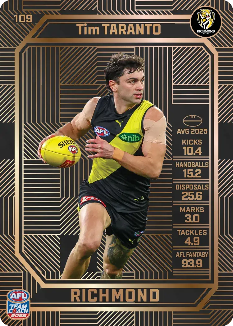 Teamcoach 2026 Base Bronze Card #109 Tim Taranto - Richmond