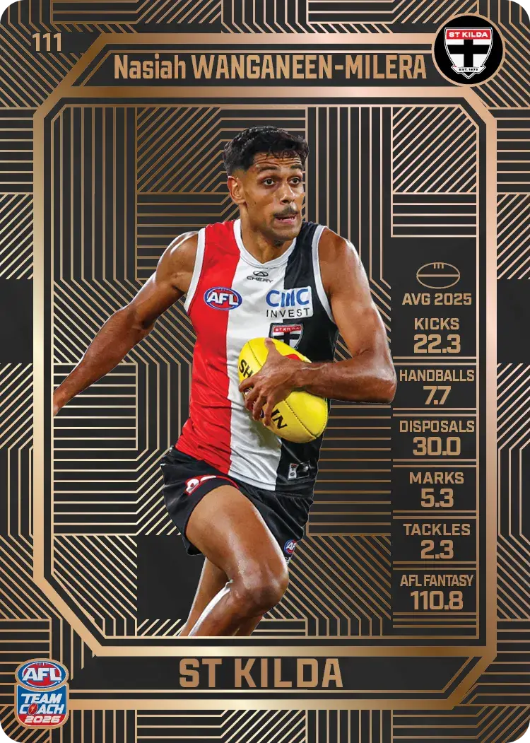 Teamcoach 2026 Base Bronze Card #111 Nasiah Wanganeen-Milera - St Kilda