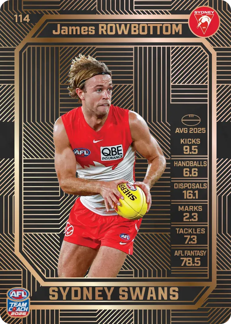 Teamcoach 2026 Base Bronze Card #114 James Rowbottom - Sydney Swans