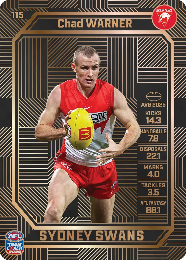 Teamcoach 2026 Base Bronze Card #115 Chad Warner - Sydney Swans