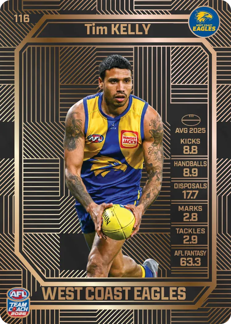 Teamcoach 2026 Base Bronze Card #116 Tim Kelly - West Coast Eagles
