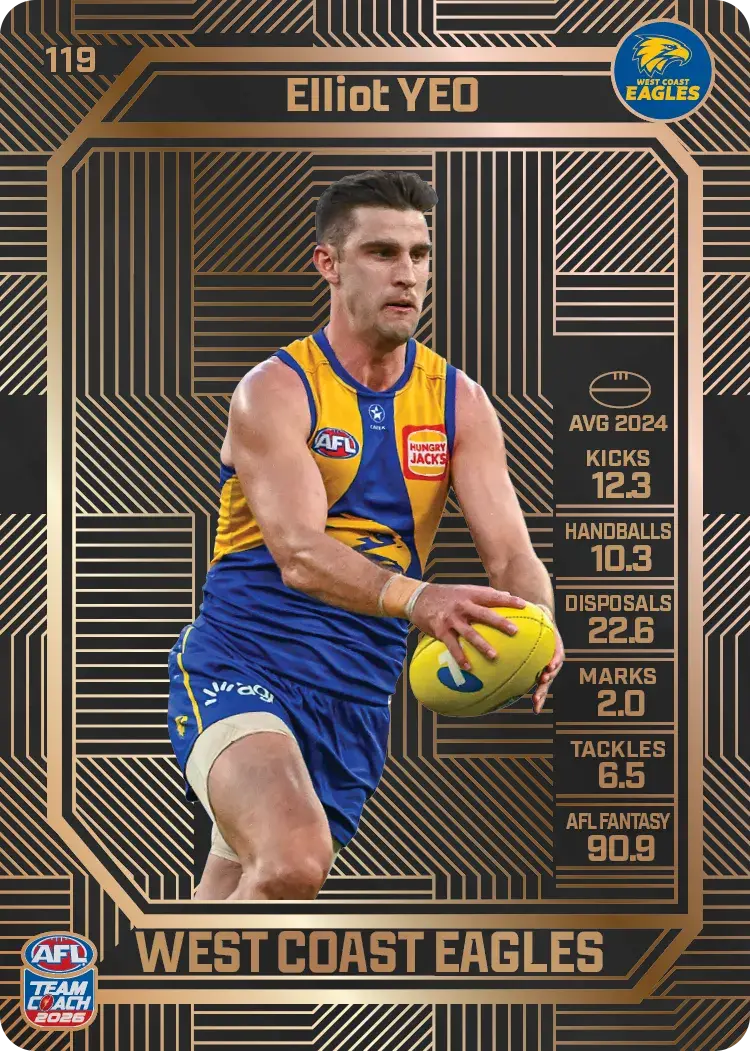 Teamcoach 2026 Base Bronze Card #119 Elliot Yeo - West Coast Eagles