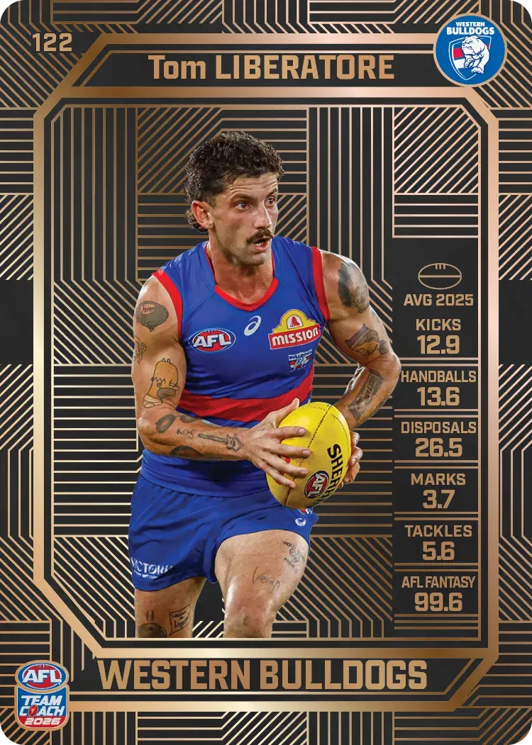 Teamcoach 2026 Base Bronze Card #122 Tom Libertore - Western Bulldogs