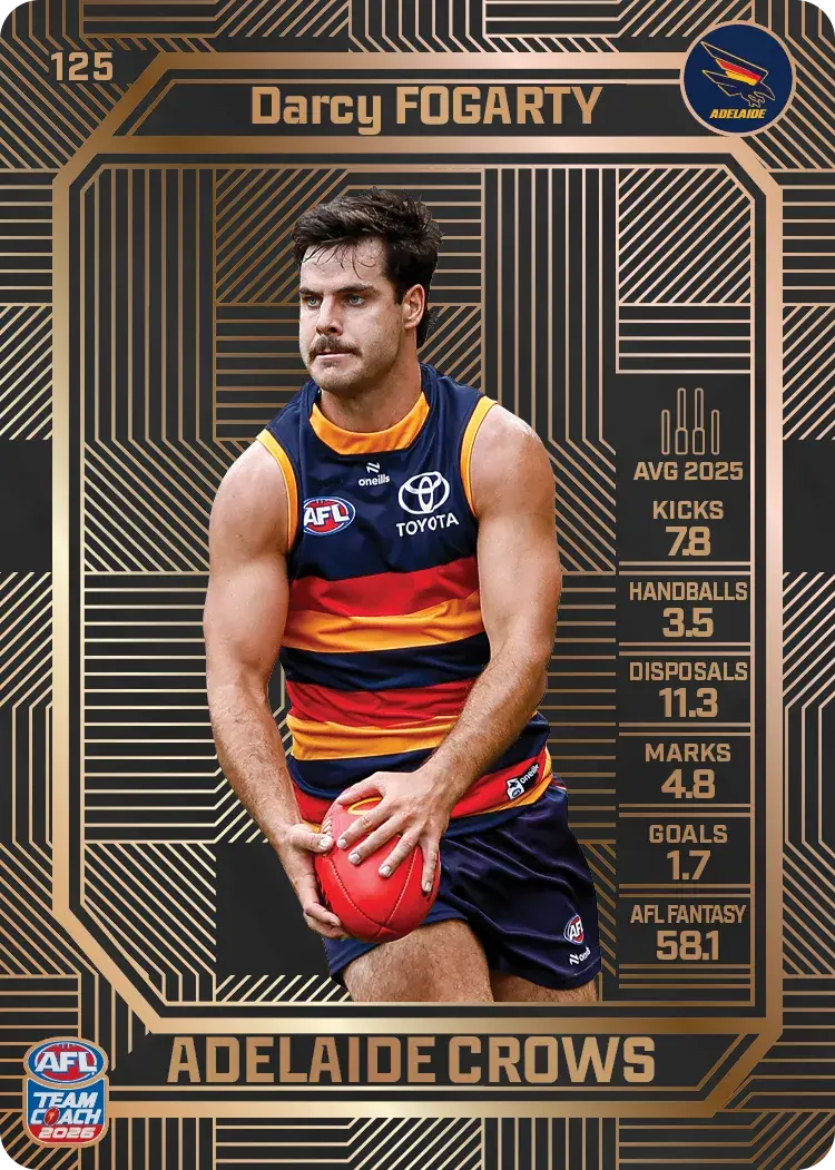 Teamcoach 2026 Base Bronze Card #125 Darcy Fogarty - Adelaide Crows