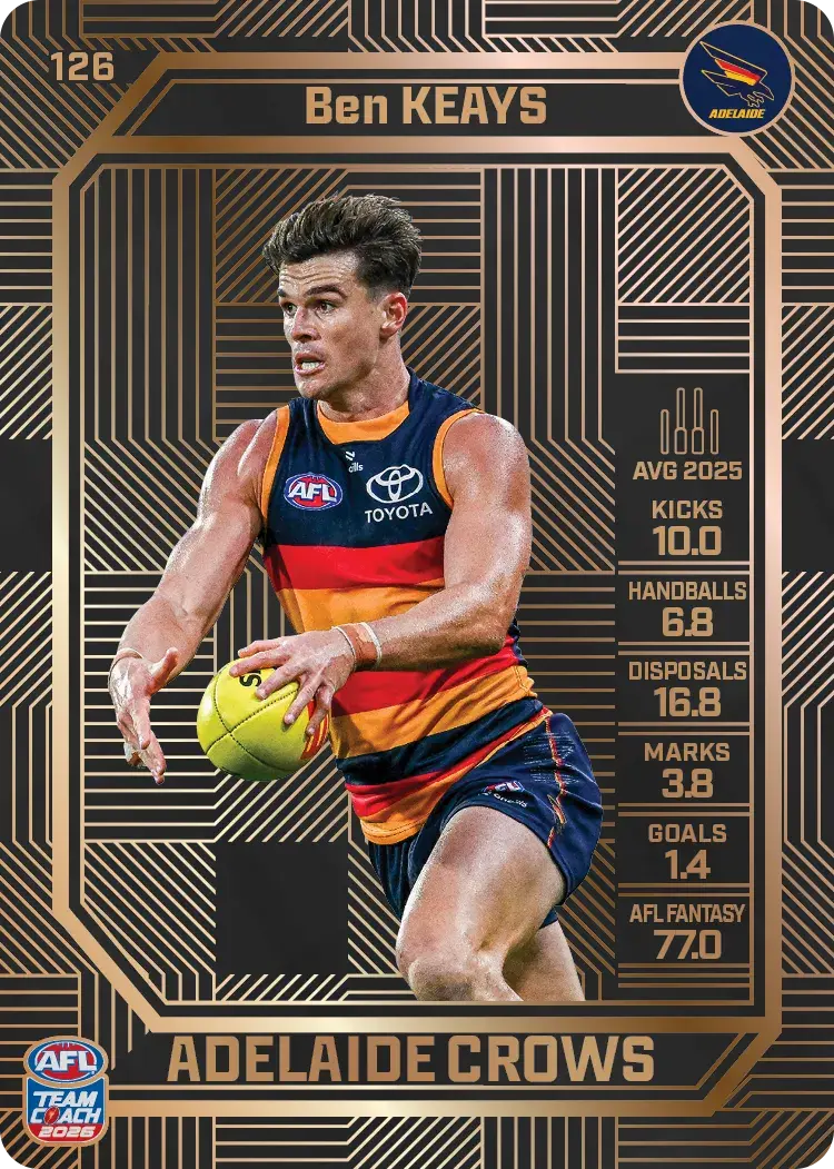 Teamcoach 2026 Base Bronze Card #126 Ben Keays - Adelaide Crows