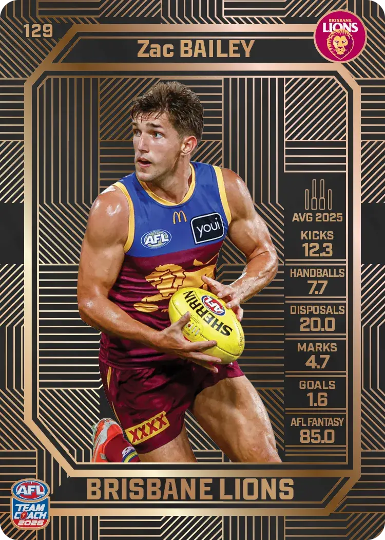 Teamcoach 2026 Base Bronze Card #129 Zac Bailey - Brisbane Lions