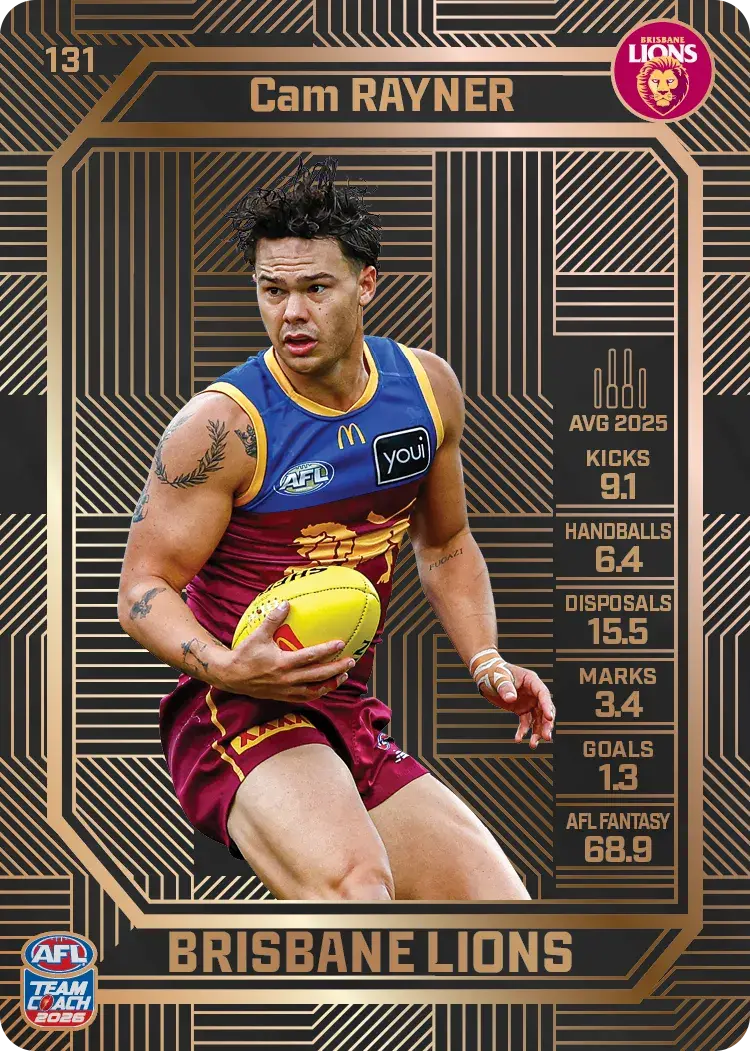 Teamcoach 2026 Base Bronze Card #131 Cam Rayner - Brisbane Lions
