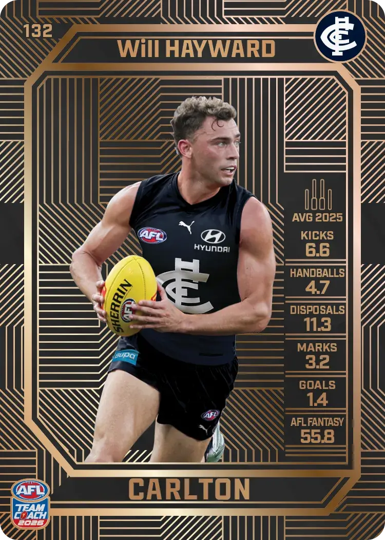 Teamcoach 2026 Base Bronze Card #132 Will Hayward - Carlton