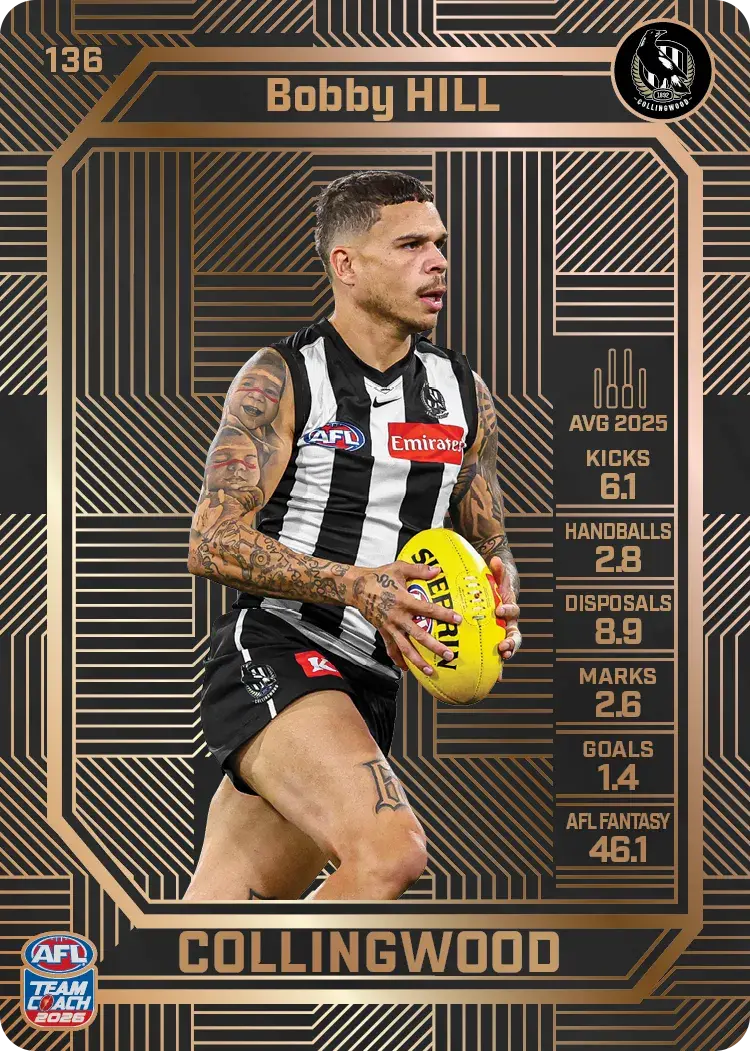 Teamcoach 2026 Base Bronze Card #136 Bobby Hill - Collingwood