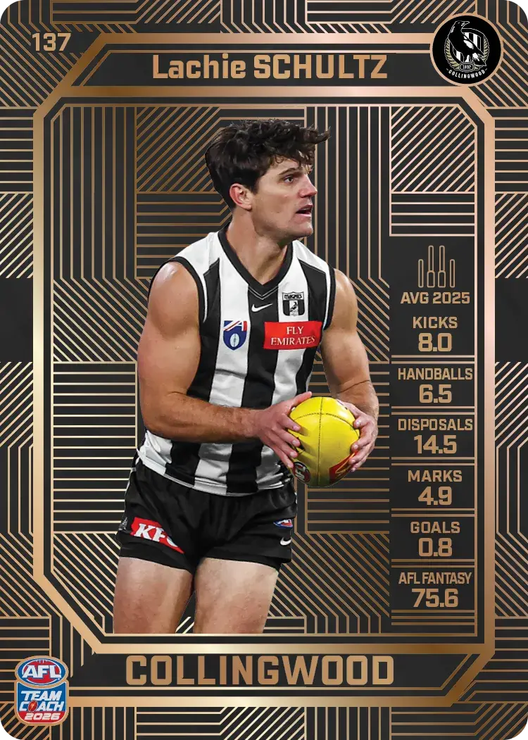 Teamcoach 2026 Base Bronze Card #137 Lachie Schultz - Collingwood