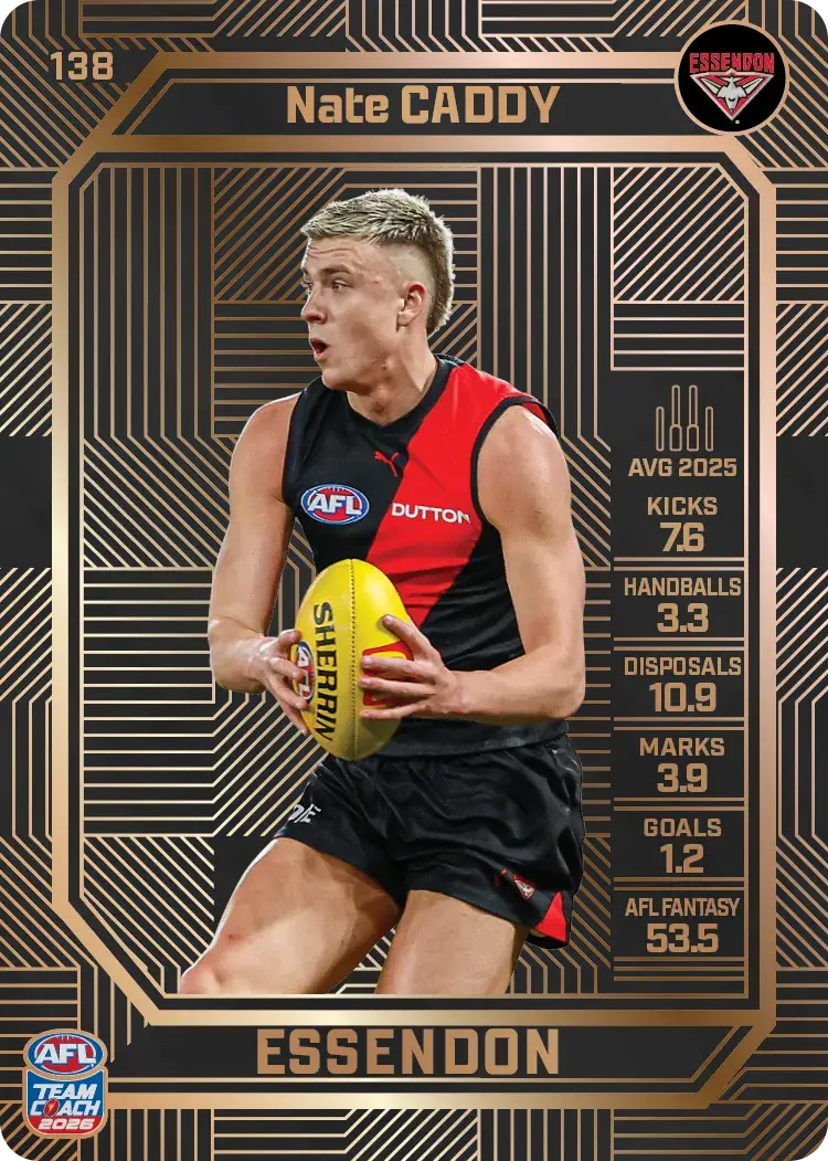 Teamcoach 2026 Base Bronze Card #138 Nate Caddy - Essendon