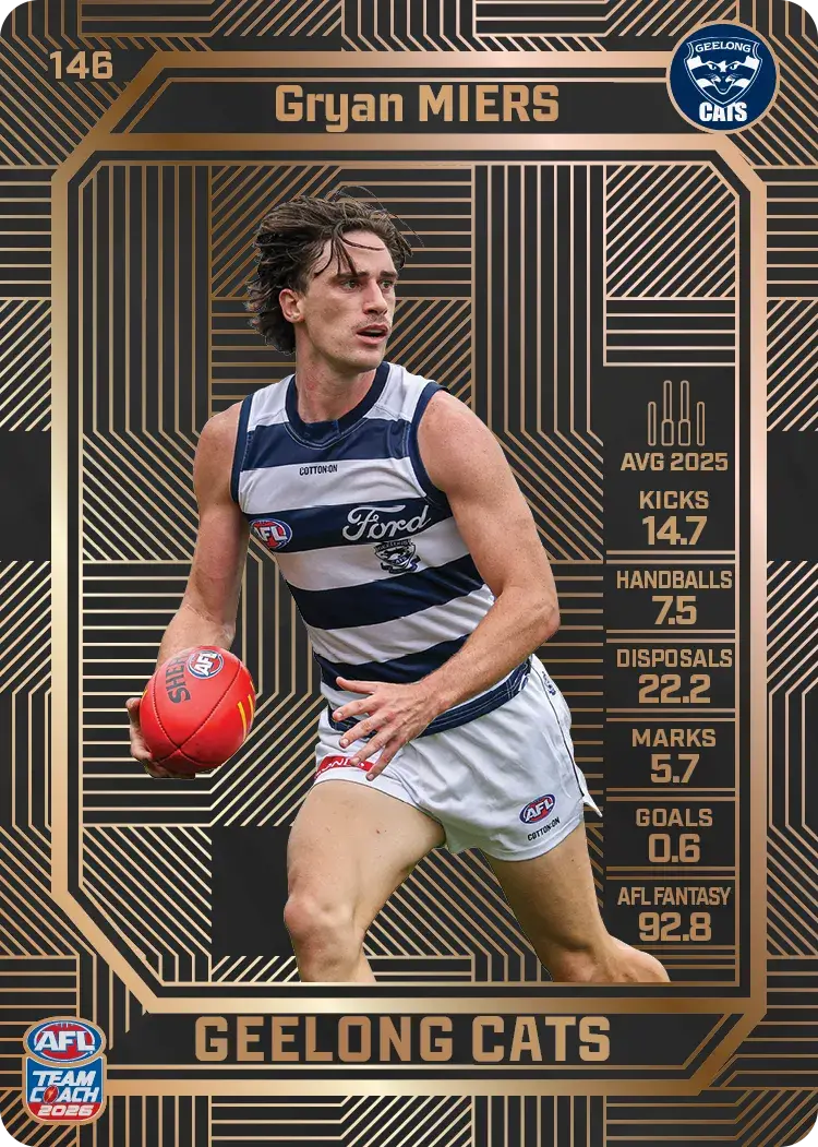 Teamcoach 2026 Base Bronze Card #146 Gryan Miers - Geelong