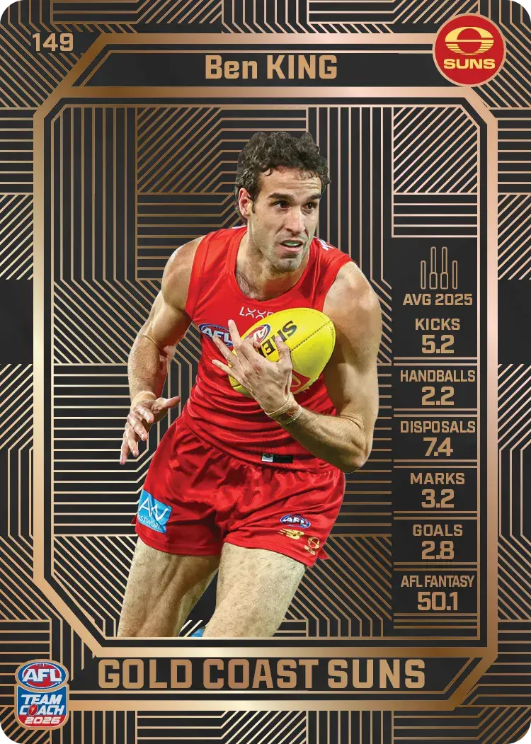 Teamcoach 2026 Base Bronze Card #149 Ben King - Gold Coast Suns