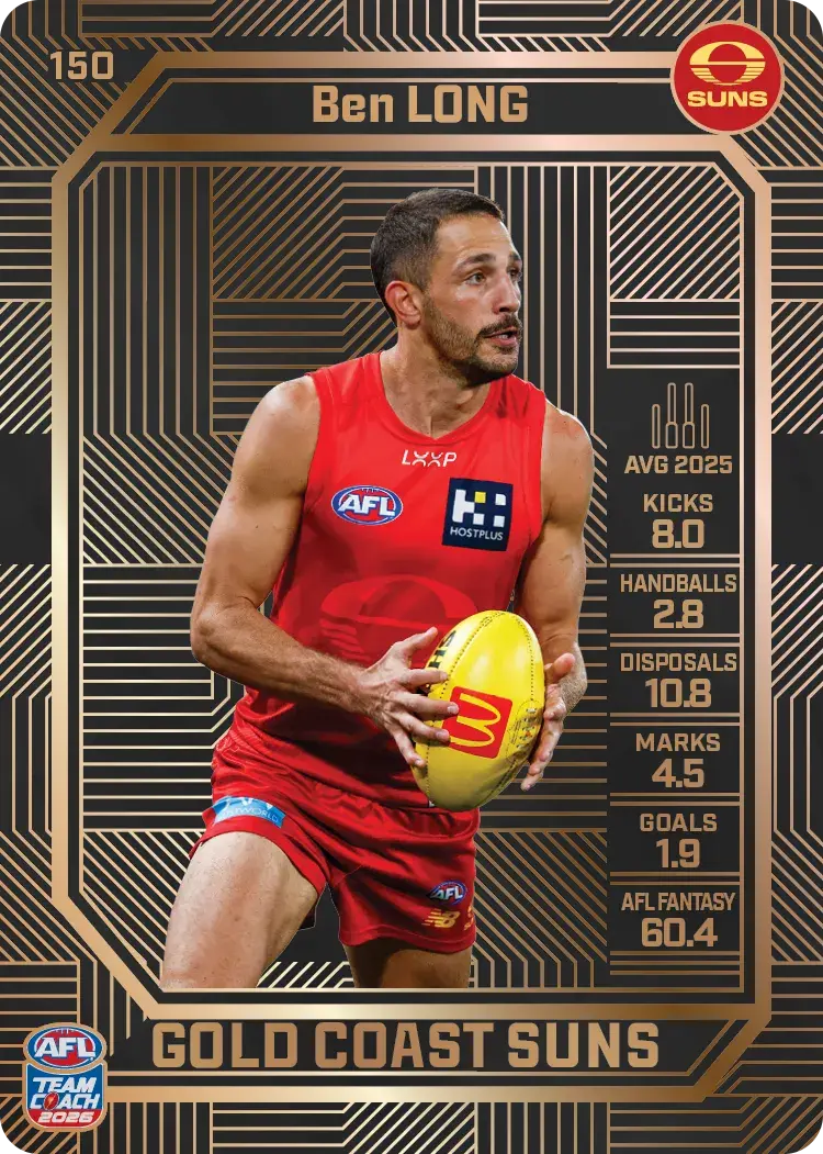 Teamcoach 2026 Base Bronze Card #150 Ben Long - Gold Coast Suns
