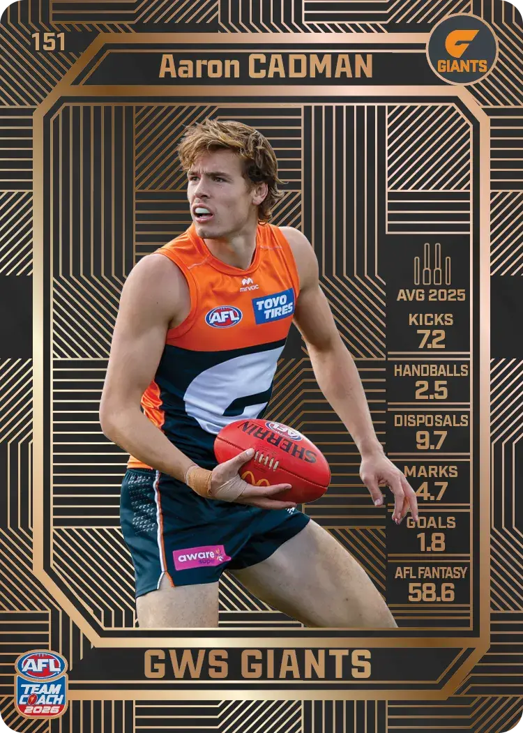 Teamcoach 2026 Base Bronze Card #151 Aaron Cadman - GWS Giants