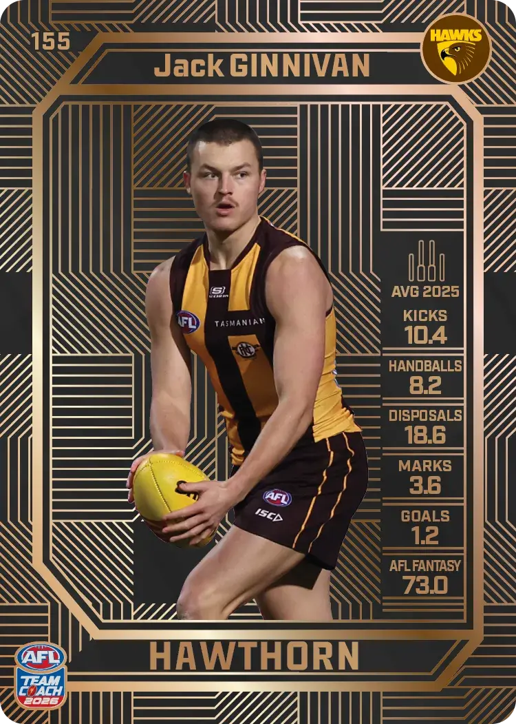 Teamcoach 2026 Base Bronze Card #155 Jack Ginnivan - Hawthorn
