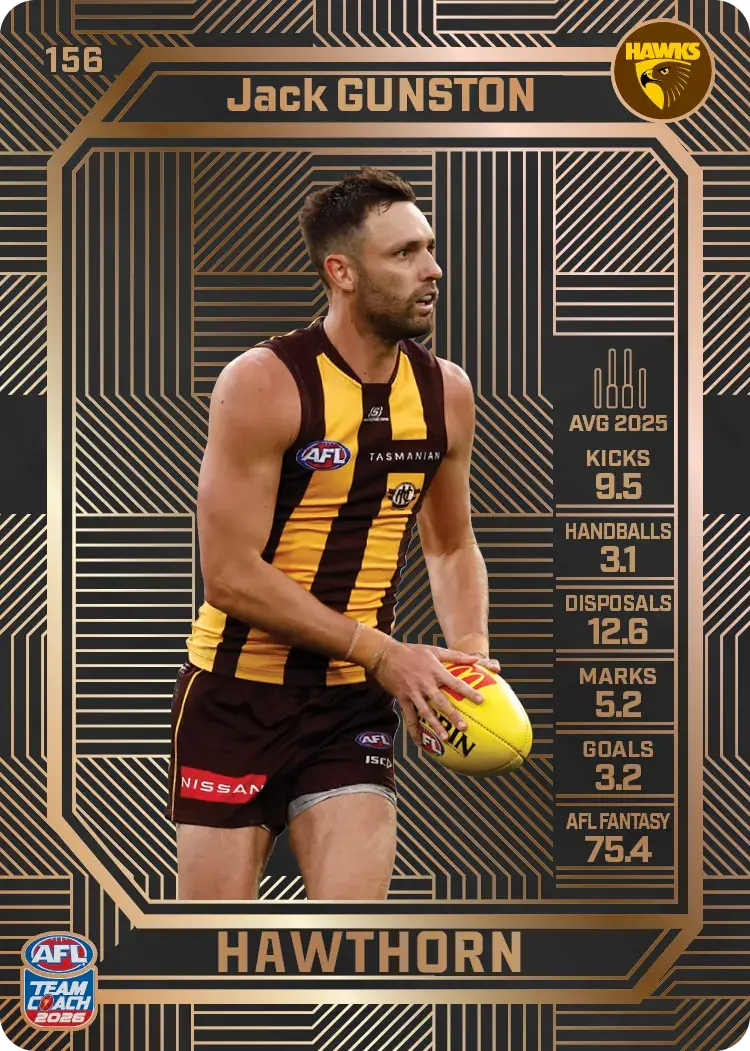 Teamcoach 2026 Base Bronze Card #156 Jack Gunston - Hawthorn