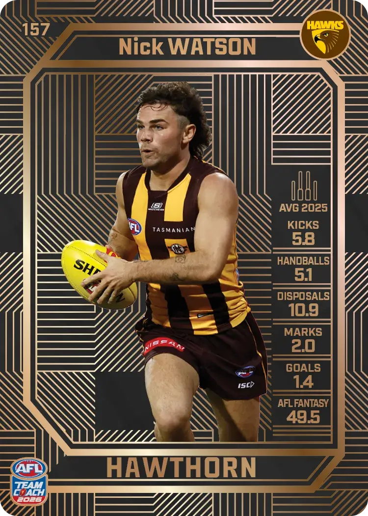 Teamcoach 2026 Base Bronze Card #157 Nick Watson - Hawthorn