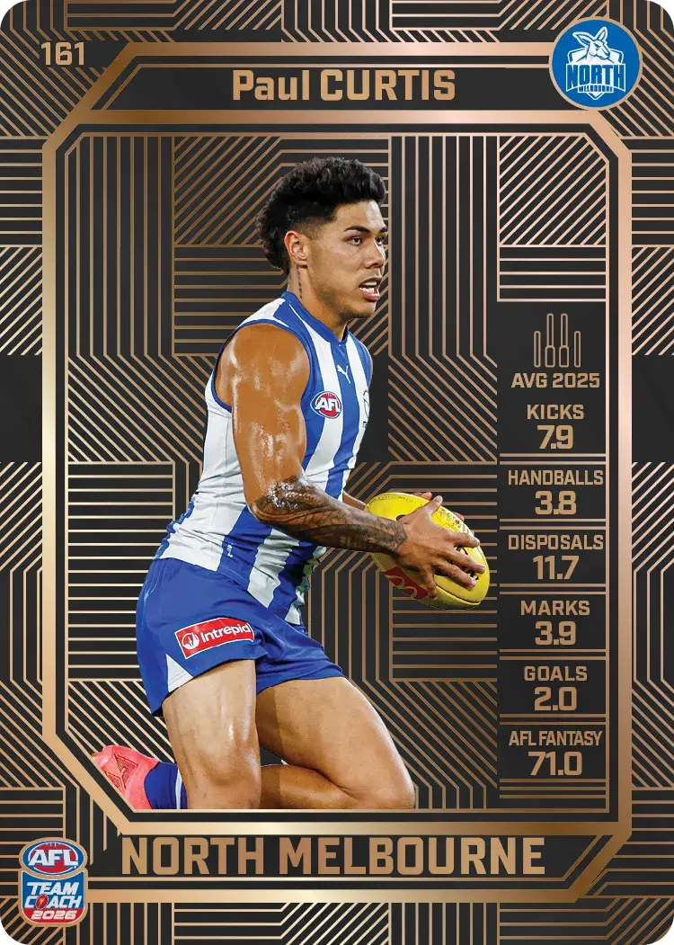 Teamcoach 2026 Base Bronze Card #161 Paul Curtis - North Melbourne