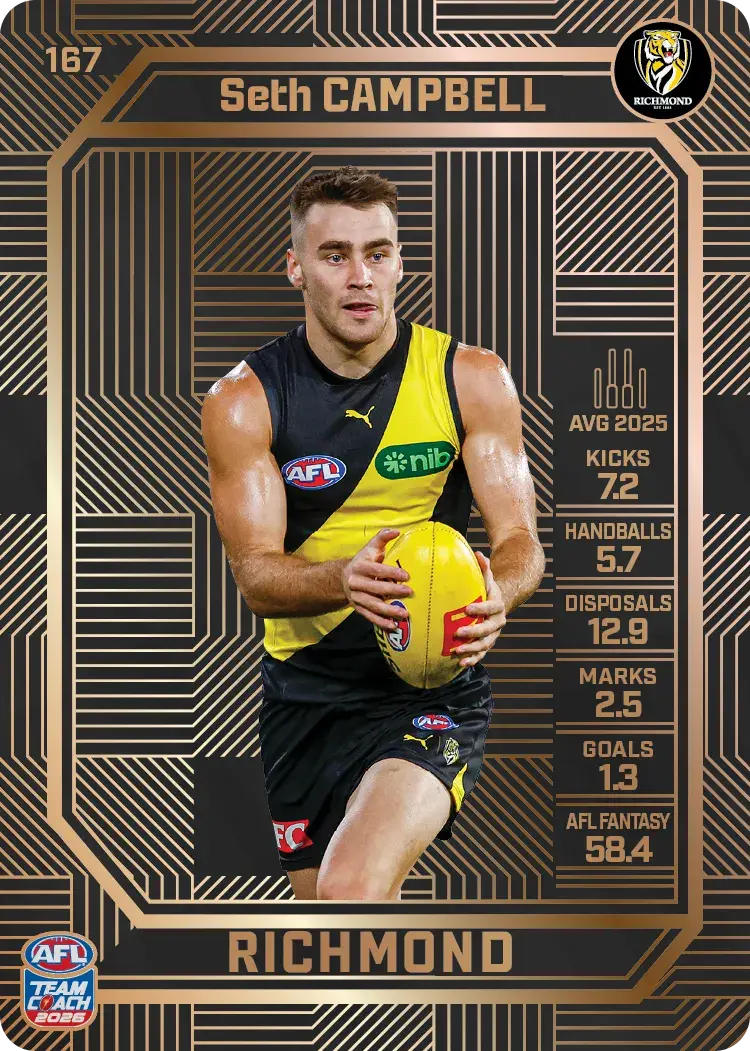 Teamcoach 2026 Base Bronze Card #167 Seth Campbell - Richmond