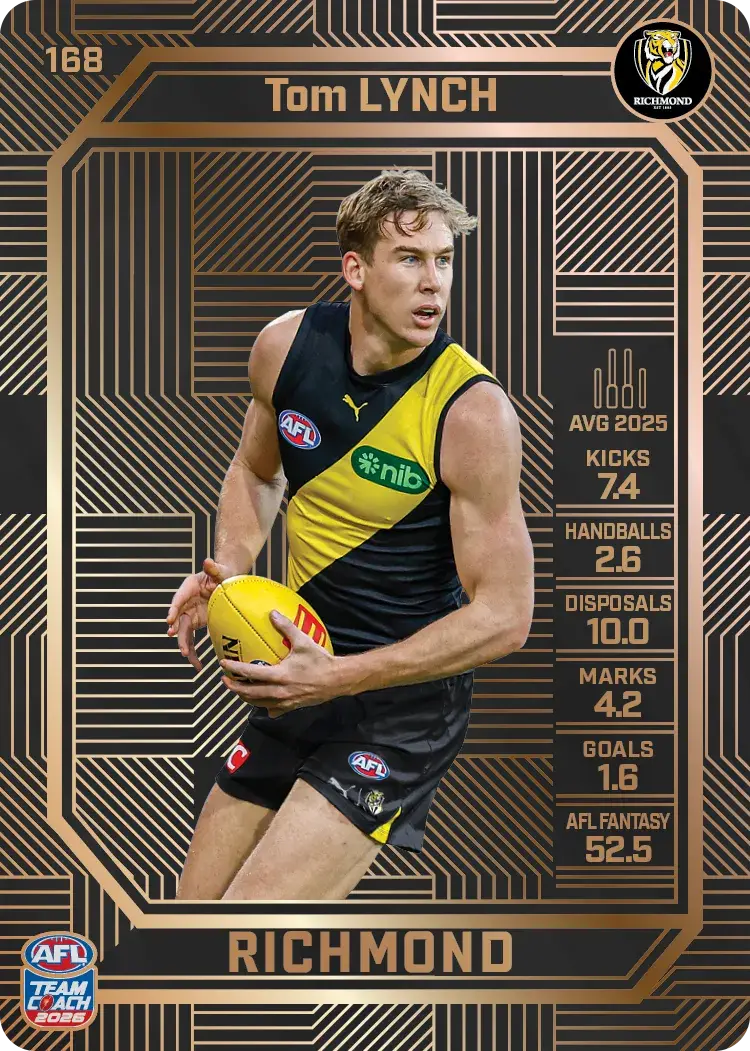 Teamcoach 2026 Base Bronze Card #168 Tom Lynch - Richmond