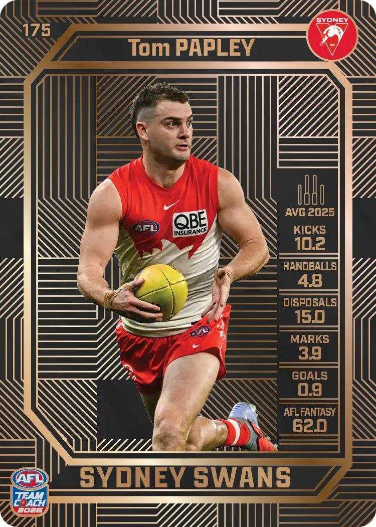 Teamcoach 2026 Base Bronze Card #175 Tom Papley - Sydney Swans
