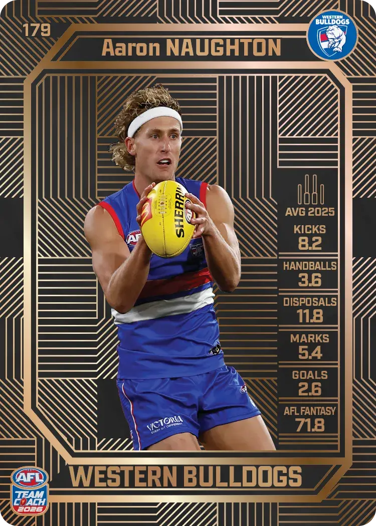Teamcoach 2026 Base Bronze Card #179 Aaron Naughton - Western Bulldogs